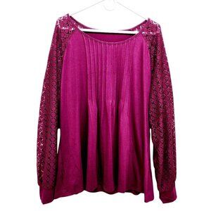 Womens Size 2XL Magenta Top Shirt Lace Sleeves  Pleated Front Elegant